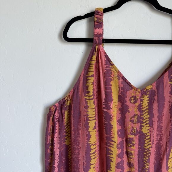 Ashley Stewart Size 22/24 Linen Blend Wide Leg Colorful Artsy Jumpsuit Boho - Picture 6 of 15